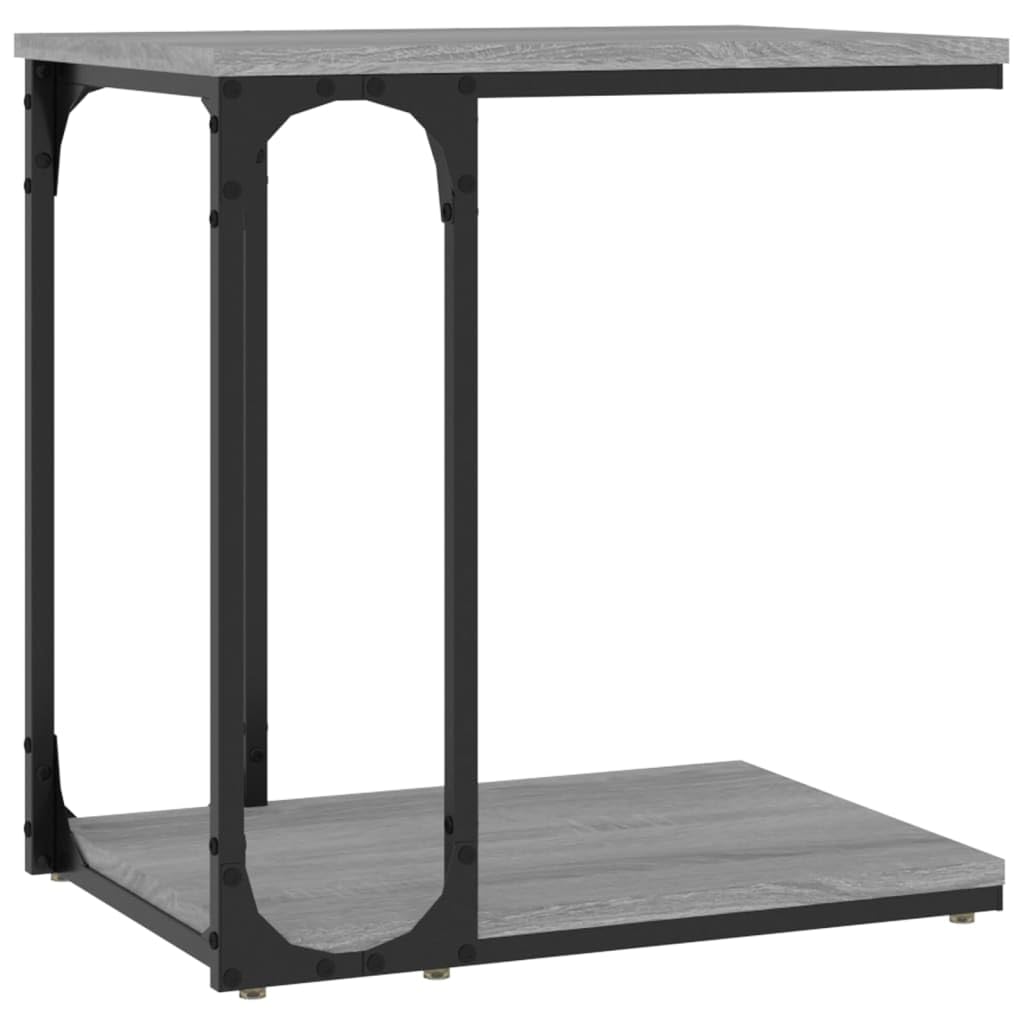 Mesa auxiliar en forma de C gris Sonoma 50 x 35 x 52 cm – Mesa de sofá robusta con estructura de metal y estante – Mesa de centro pequeña para salón, dormitorio, estudio – Diseño industrial