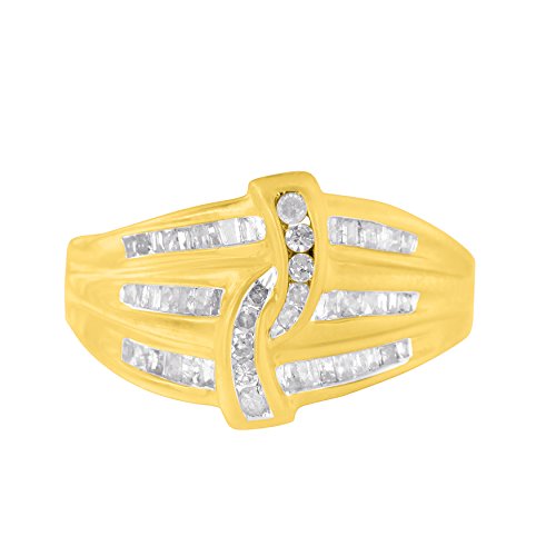 Original Classics 10K Yellow Gold Three Row Diamond Ring (0.50 Cttw, I-J Color, I2-I3 Clarity) - Size 7-1/4