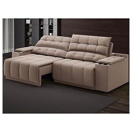 Sofá com Usb Retrátil e Reclinável Samurai Marrom 2,00m