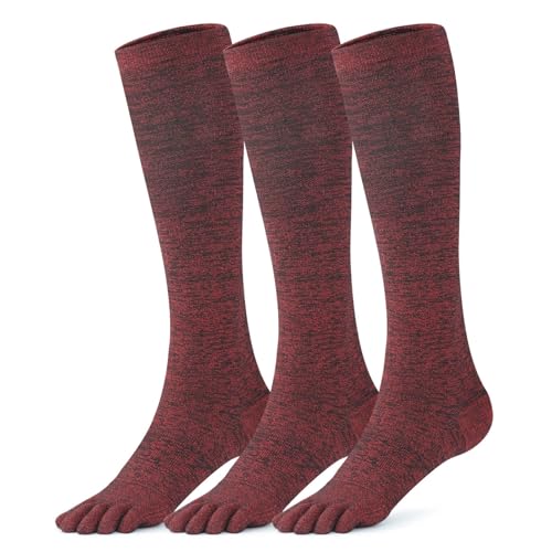 Image of 3 Pairs cool-max Compression Toe Socks for Women 15mmHg Circulation Support Socks for Athletic Running Cycling Red Medium