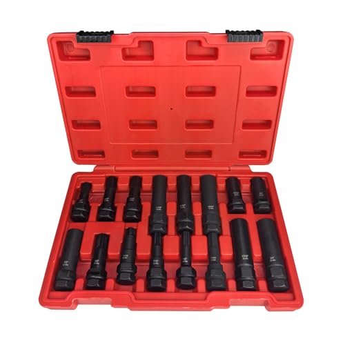 Image of 16pc Locking Lug Nut Master Key Set, SAE & Metric Wheel Lock Removal Kit for Removing Locking Spline Star Hex and Fluted Hex Lug Nuts, Lug Nut Remover Set for Mechanics and More