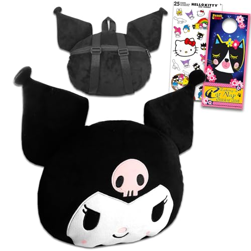 Conjunto de bolsa de pelúcia Kuromi – Pacote de mochila de pelúcia Hello Kitty com alças ajustáveis, mais | Bolsa de pelúcia Kuromi para meninas, Mochila de pelúcia Kuromi, Kuromi Backpack, Kuromi
