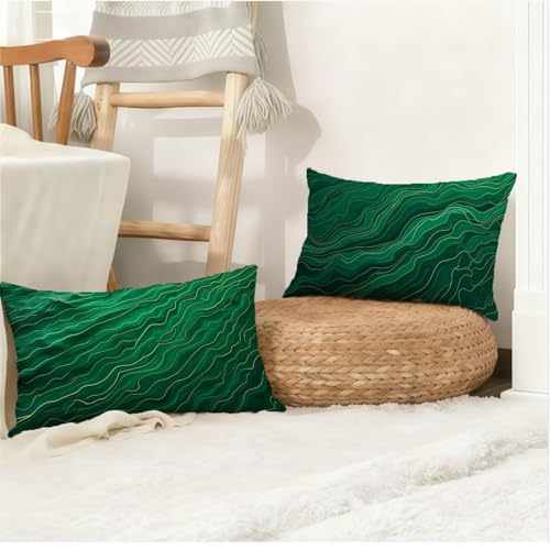 Housse coussin 70x90cm velours lot de 2 vert géométrique avec zip