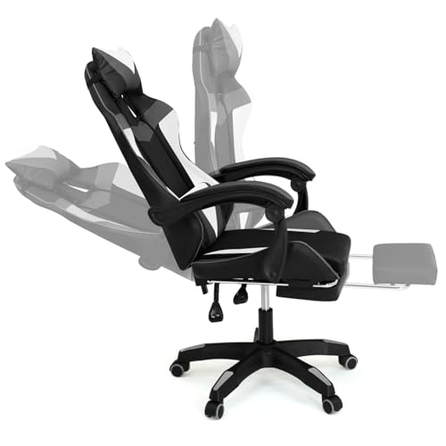 IDMarket - Fauteuil de Gaming Alex réglable avec Repose-Pied, Coussin de tête et Coussin Lombaire Noir Blanc et Gris – Image 5