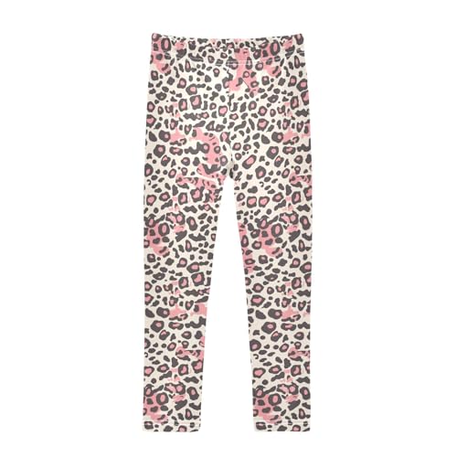 KLL Leopard Pattern Pink Black Hawaiian Girls Cotton Leggings Soft Full Length Sweatpants Sports
