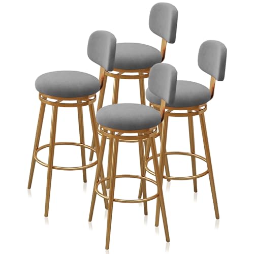 Taburetes de bar con altura de mostrador Juego de 1/2/3/4, taburetes giratorios sin brazos, silla de bar de cocina for mostrador del hogar, isla de comedor, cafetería(Grey 75cm,4 PCS Gold Frame)