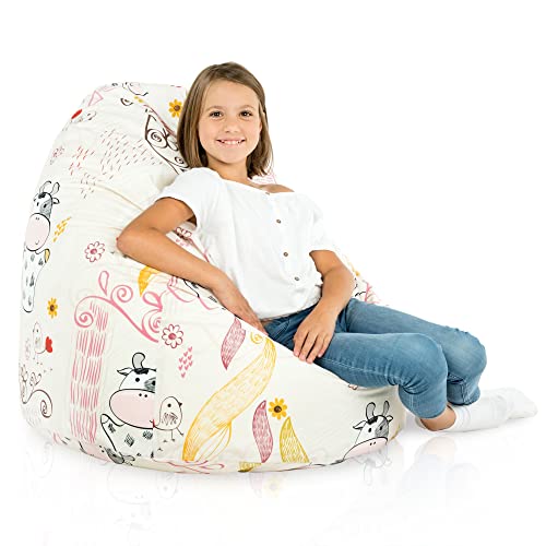 Italpouf Pouf Poltrona Sacco XL, Grande, Pouf per adulti e bambini, Pouf da Salone, Pieno di Pallini di Polistirolo, Sfoderabile, Rivestimento Lavabile, Certificato, Mucca