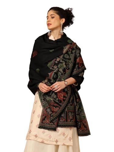 Image of tweedle Women's Ethnic Mahotsav Design Zari Shawl, Faux Wool Stole /Scarf for Ladies, Size - 40 x 80 inches