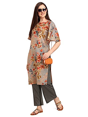 Image of EthnicJunction Women's Crepe Floral Printed Ready to Wear Straight Kurti