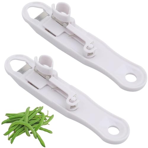 2 Pcs Runner Bean Slicer and Stringer, 3-in-1 Handheld Green Bean Cutter with Stainless Steel Blades, Top & Tail Remover, Easy Grip Kitchen Tool (White)