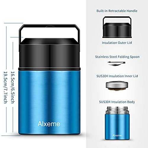 Soup Thermos Food Jar Insulated Lunch Container Bento Box For Cold Hot Food 27Oz Food Flask Wide Mouth Stainless Steel Vacuum Lunch Box For Kids Adult With Spoon Flexible Handle Leak Proof – Blue #TOP4