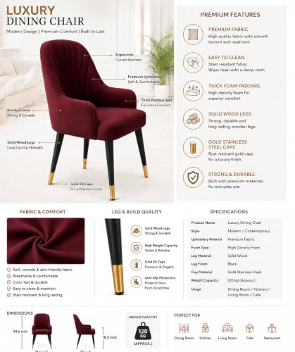 Image of 6-Seater Dining Table Set with Nano Composite Marble Top | Golden PVC Wooden Base | Includes 6 Fabric Upholstered Chairs | 2 Year Warranty | Dining Room Furniture Set for Home (Maroon)