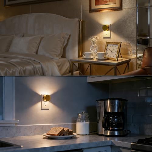 Image of Briignite Night Lights Plug into Wall [2 Pack], Dusk to Dawn Sensor Nightlight, Brightness Adjustable, 3000K Soft White, Dimmable Plug in Night Light for Bedroom, Hallway, Stairs, Kitchen