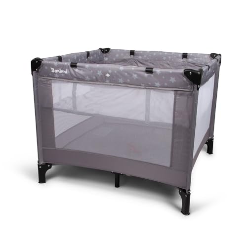Baninni 2-en-1 Lit Parapluie avec Réhausseur Neva Gris Étoiles