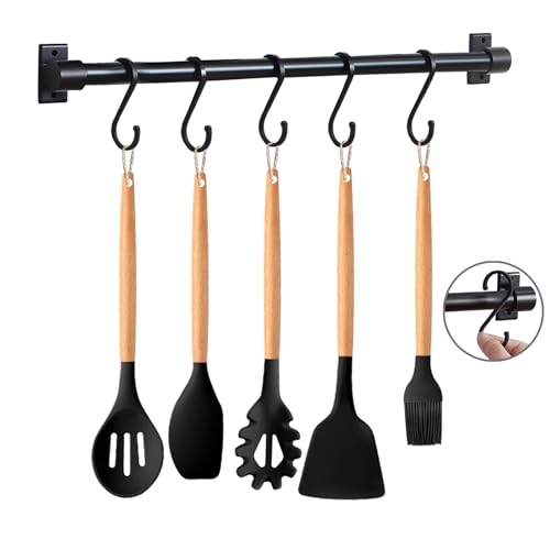 Smallboutique Black Aluminum Utensils Holder,Kitchen Rack Wall Mounted,Kitchen Rail Pan Hanger With S Hooks For Hanging Kitchen Utensil,Bathroom Gadget Smallboutique Black Aluminum Utensils Holder,Kitchen Rack Wall Mounted,Kitchen Rail Pan Hanger With S Hooks For Hanging Kitchen Utensil,Bathroom Gadget