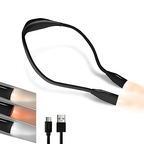 TINYOUTH Schwarze Hals Buchlampe, 4 LEDS 1000mAh Wiederaufladbar led Leselampe Dimmbar mit 3 Lichtmodi, Handarbeitslampe für Buch Stricken Reparatur Nähen Handwerk Angeln