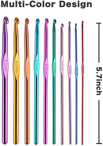 Image of Crochet Hook Set 12 Pcs Aluminum Knitting Needles | Color-Coded Crochet Hooks (2.0mm-8.0mm) | Smooth Metal Crochet Needles for Yarn Knitting, Amigurumi, Sewing & DIY Craft Supplies