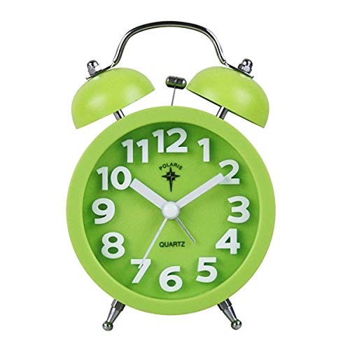 ISABELLE Réveille-Matin Double Clochette Rond Adorable Colore Silencieux Horloge Alarme à Pile Vert