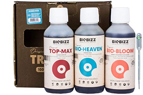 Set di fertilizzanti BioBizz Confezione da 3 pezzi per uso indoor - Fertilizzante naturale Fertilizzante organico Confezione di avvio per la coltivazione Orchidee Grana blu (Idro)
