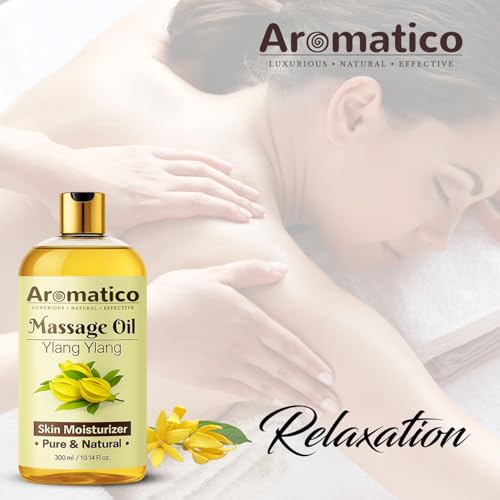 Image of AROMATICO Ylang Ylang Massage Oil. Sunny, Sensual, Floral Fantasy for Date Nights - 300ml. Intimate, Romantic & Arousing Massage Oil for Couples. Non-sticky, 100% Pure & Natural