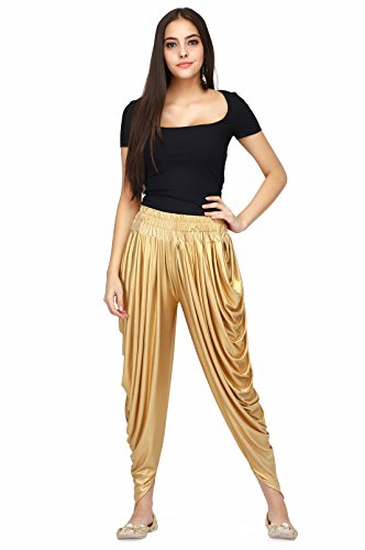 Legis Shimmer Relaxed Yoga Fitness Active and Dance Wear Dhoti Pants for Women One Size - Gold - Thumbnail 5