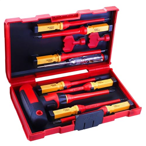 Destornilladores aislados, juego de destornilladores magnéticos de 12 piezas, kit de reparación electrónica de precisión, 5.9 x 3.9 x 1.96 pulgadas, agarre ergonómico antideslizante, herramientas
