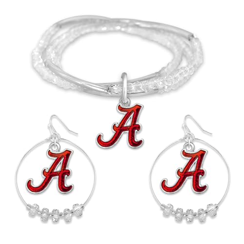 Jewelry Set – Silver Tone Bracelet & Hoop Earrings – Iridescent Team Logo Charms – NCAA Licensed Jewelry Gift Set for Women & Fans – Lightweight & Stylish