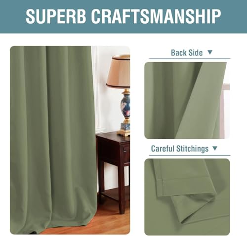 Image of H.VERSAILTEX Blackout Curtain for Living Room Thermal Insulated Window Treatment Curtain Extra Long 63 inch Length Energy Saving Solid Grommet Top Blackout Drape, One Panel, Sage, 52 inch W x 63 inch L