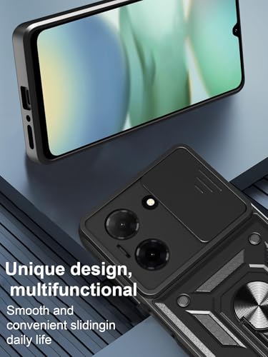Image of Shockproof Back Case Cover for Vivo Y51 Pro 5G, Shockproof Vivo Y51 Pro Back Cover, Ring Case with Kickstand and Camera Protection Shutter - Black