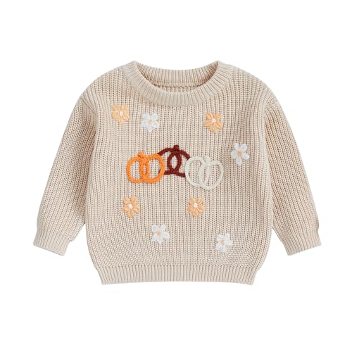 Toddler Baby Boys Girls Halloween Sweater Knitted Pumpkin Embroidered Pullover Sweatshirt Fall Winter Clothes
