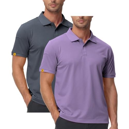 ZITY Mens 2 Pack Polo Shirts Short Sleeve Performance Sports Golf Shirt for Men Tactical Shirt X-Large Grey Lilac