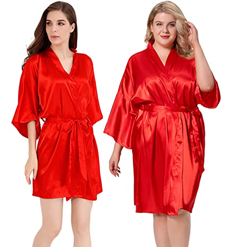 Image of MORFORU Women Bride Bridesmaid Silky Satin Kimono Robe Solid Color Sleepwear for Wedding Party Getting Ready, Short