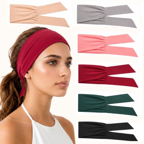 Image of WILLBOND 6 Pcs Tie Headband for Women Adjustable Bandana Sports Head Scarf