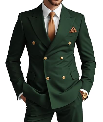 Men Double Breasted 2 Piece Suits Slim Fit Tuxedo for Wedding Prom Dinner Formal Blazer Jacket Pant Set