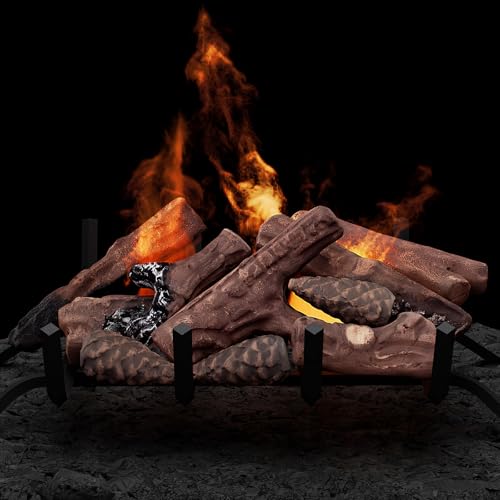 OBOLIS 10 Pcs Ceramic Gas Fireplace Logs Small Size Premium Heat-Resistant Wood Log Gas Realistic Logs for Indoor or Outdoor Fireplaces Perfect for Holidays Christmas Ambiance
