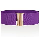 Ro Rox Cinturón Ancho Elástico Mujer Cintura Alta Estilo Retro Vintage – Cinturón Stretch para Vestidos, Años 50 – Hebilla Moderna, Morado y dorado, S