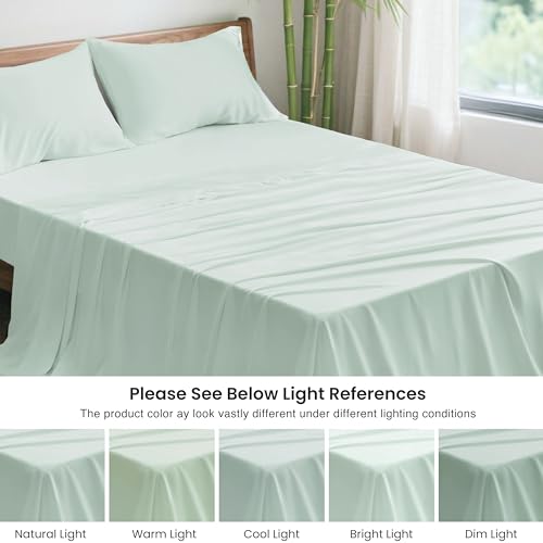 Image of Love's cabin 3 Piece Twin XL Sheet Set, 100% Rayon Derived from Bamboo, Cooling & Breathable, Soft Silky Deep Pocket up to 16 inch, Hotel Luxury Bedding for Hot Sleepers, Sea Glass