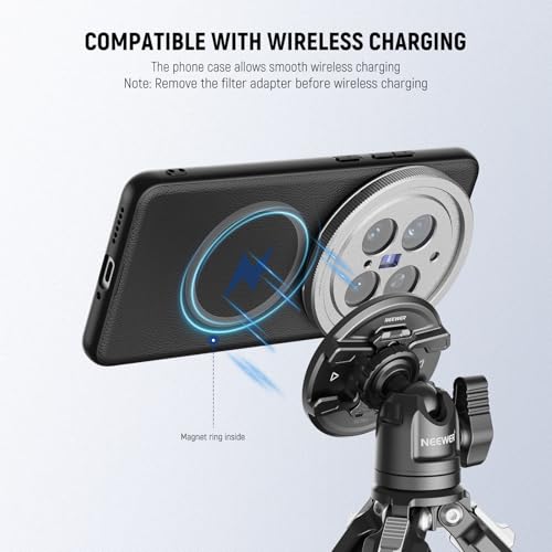 Image of NEEWER X200 Pro Case, Protective Phone Case Compatible with VIVO X200 Pro, Heavy Duty TPU + PC Faux Leather with 17mm Lens Mounts & 67mm Filter Adapter for Wireless Charging, PA114 Black + Silver