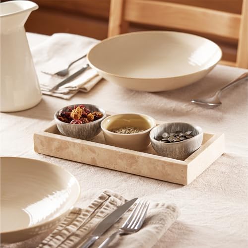 Navaris Travertine Decorative Tray - Durable Bathroom Organiser - Trays for Perfume, Jewellery, Vanity & Coffee Table Decor - 25 x 12cm Rectangle Tray, Beige by Navaris - Image 5