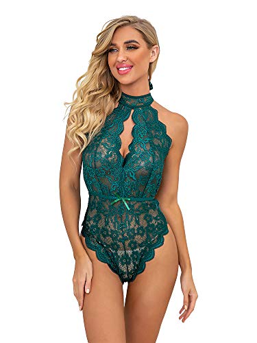 KELITCH Babydoll Spitze Body Sexy Frauen Teddy Halter One Piece Backless Overall Dessous Nachtwäsche Cover