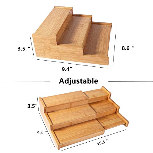 YCOCO Spice Racks for Kitchen Cabinets,Bamboo 3 Tier Expandable Spice Shelf Organizer for Kitchen Countertop and Cabinet,Step Spice Holder for Jars Seasonings and Spice Bottles - Thumbnail 4