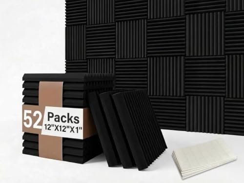 52 Pack Acoustic Foam Panel Wedge Studio Soundproofing Wall...
