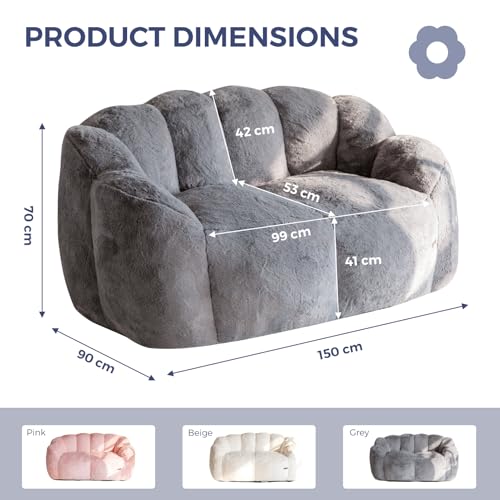 MAXYOYO Sitzsack, Floralförmige 2 Sitzer Sofa mit Memory-Foam Füllung, Weiches Kunstfell Sitzsack Giant für Wohnzimmer Schlafzimmer