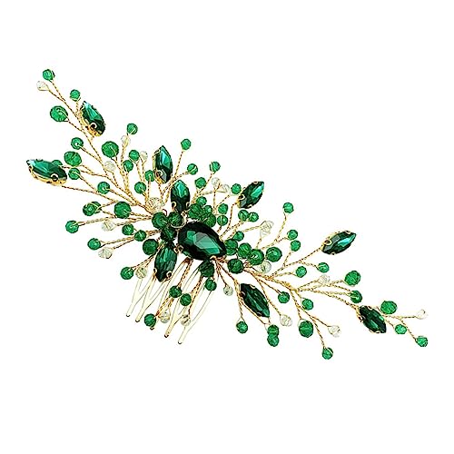 Happyyami ブライダルヘアアクセサリー 水晶ヘアコーム 結婚式用 ヘッドピース 繊細で美しいデザイン ブラック グリーンラインストーンプ 多様なヘアスルに対応 軽量 快適