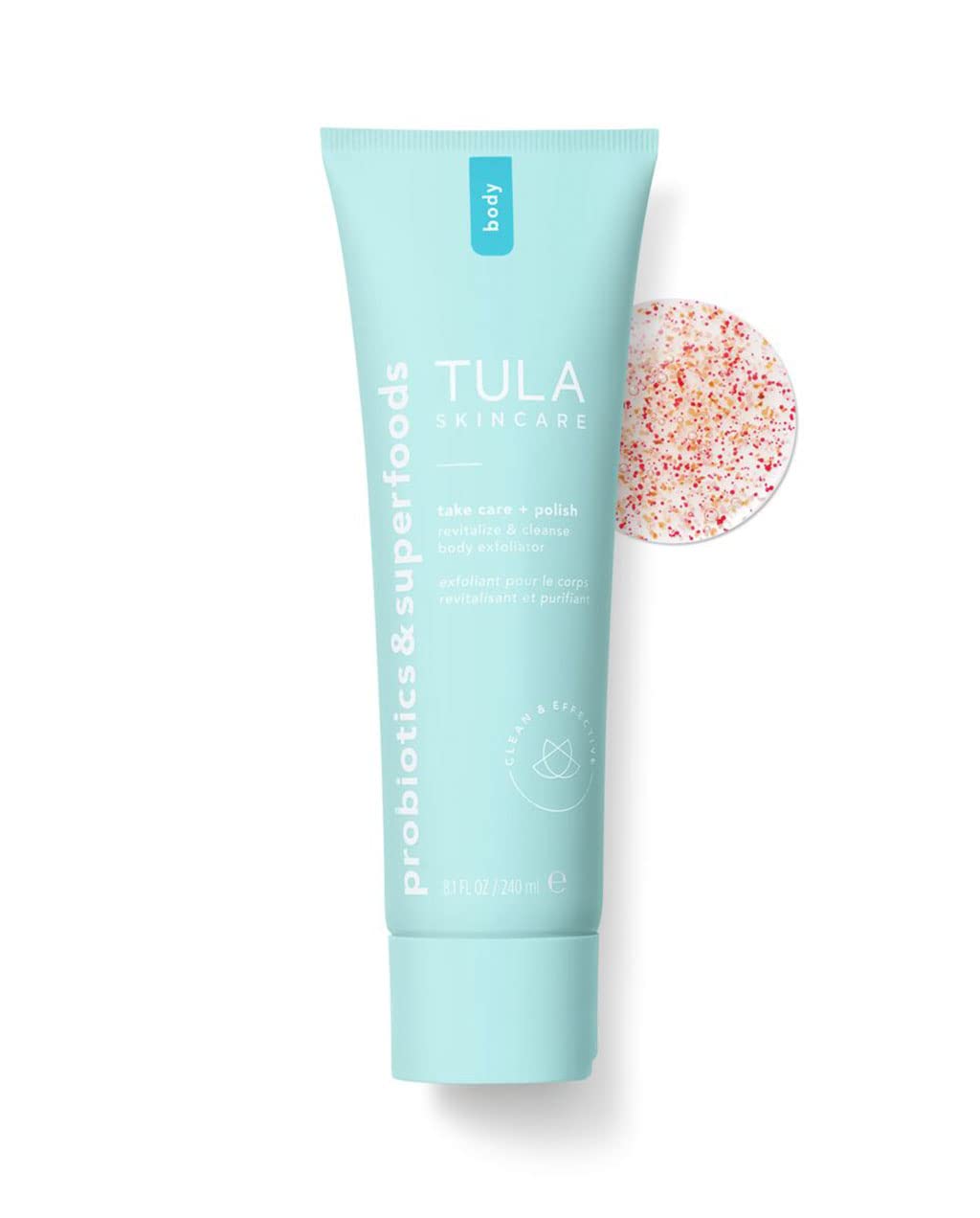 TULA Skin Care Take Care + Polish – Revitalize & Cleanse Body Exfoliator, 2-in-1, Buffs Away Dull Skin & Improves Skin Texture, Contains AHAs, Lemon, and Hibiscus, 8.1 fl oz.
