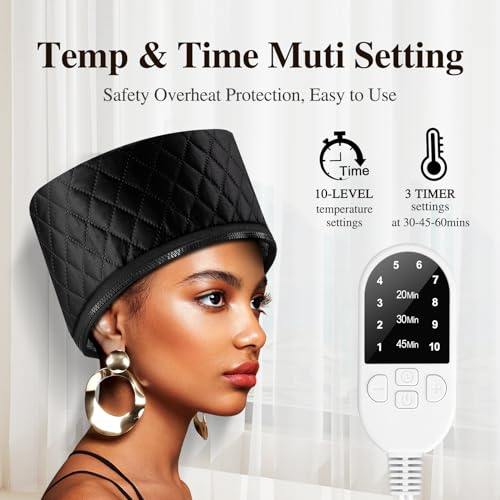 aopow Heat Cap for Deep Conditioning: 10-Level Heats Up Quickly 3 Time Settings Hair Steamer for Natural Hair Home Use Thermal Steam Cap for Black Hair Portable Heating Caps