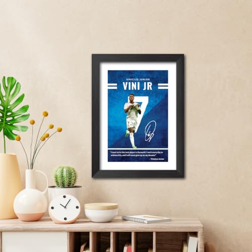 Image of TenorArts Vinicius Jr Quotes Poster Frame Real Madrid Laminated Photo Framed Painting with Matt Finish Black Textures (12 inches x 9inches)
