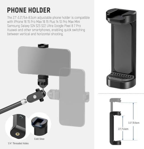 NEEWER 30" Articulating Magic Arm with Desk Super Clamp/Action Cam Mount/Phone Holder, Overhead Camera Mic Boom Stand, Compatible with GoPro iPhone DSLR Webcam Microphone Video Recording, UA056 by NEEWER - Used condition - Image 7