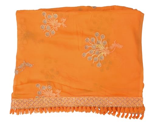 Image of YOUTHQUAKE Heavy Embroidered Work Chiffon Dupatta for Womens & Girls With Fancy Lace