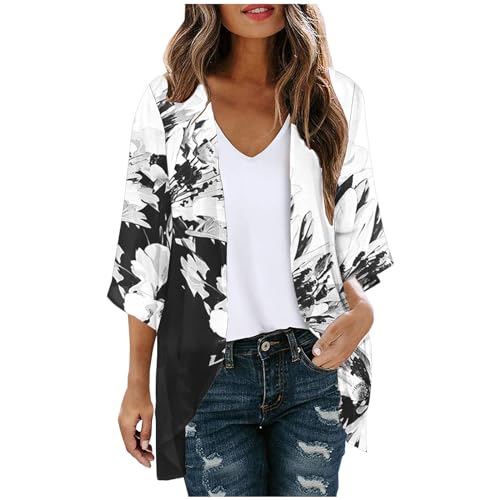 Kimonos for Women Floral Short Sleeve Cardigan Summer Casual Loose Open Front Beach Cover Up Chiffon Resort Wear
